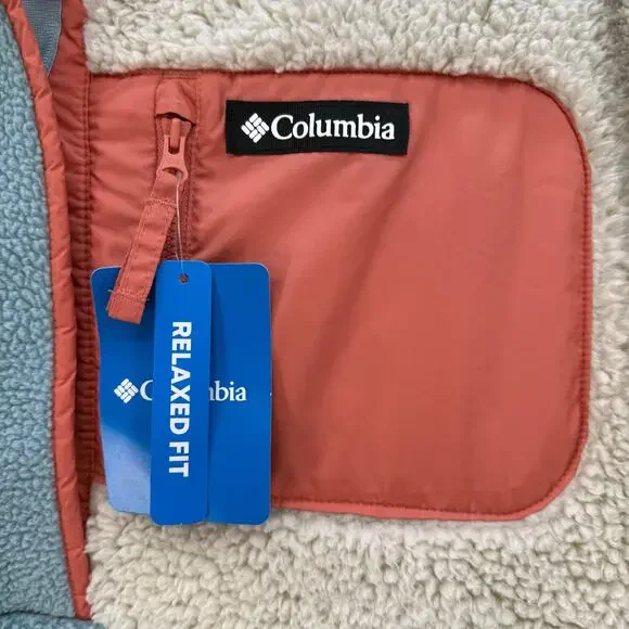 Columbia Anorak Fleece Women's XXL Blue Beige Coral 1/4 Snap Athleisure NWT - Picture 4 of 11